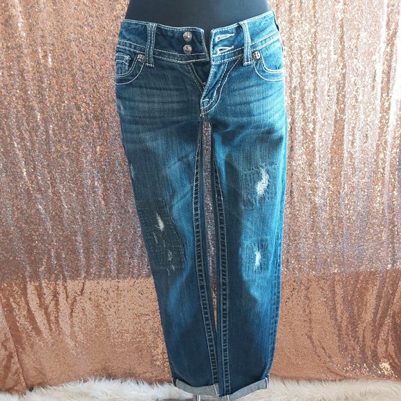 Miss Me Jeans Women's JP4009SK-2 Skinny Distressed Cuffed Leg Denim Jean Siz 26 - Picture 2 of 13